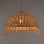 GloboStar® JAKARTA 00712 Vintage Κρεμαστό Φωτιστικό Οροφής Μονόφωτο Μπέζ Ξύλινο Ψάθινο Bamboo Καμπάνα Φ50 x Y36cm - Image 2