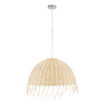 GloboStar® JAKARTA 00712 Vintage Κρεμαστό Φωτιστικό Οροφής Μονόφωτο Μπέζ Ξύλινο Ψάθινο Bamboo Καμπάνα Φ50 x Y36cm - Image 3