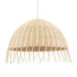 GloboStar® JAKARTA 00712 Vintage Κρεμαστό Φωτιστικό Οροφής Μονόφωτο Μπέζ Ξύλινο Ψάθινο Bamboo Καμπάνα Φ50 x Y36cm