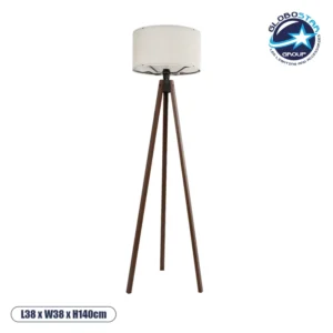 GloboStar® SAGA 204-0035 Μοντέρνο Eπιδαπέδιο Φωτιστικό Μονόφωτο 1 x E27 IP20 Καρυδί Ξύλο με Λευκό Ύφασμα - Μ38 x Π38 x Υ140cm