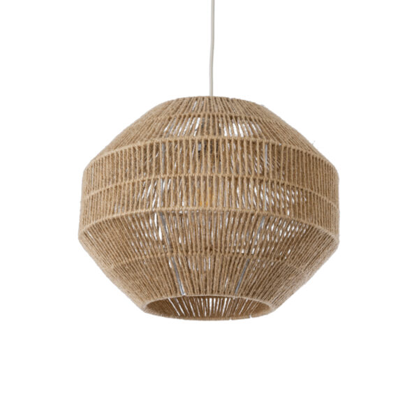 GloboStar® CAYMAN 00522 Boho Κρεμαστό Φωτιστικό Πλέγμα Μονόφωτο 1 x E27 IP20 Μπεζ Σχοινί - Μ40 x Π40 x Υ30cm