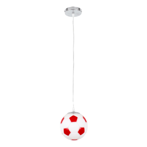 GloboStar® FOOTBALL 00642 Παιδικό Κρεμαστό Φωτιστικό Μπάλα Μονόφωτο 1 x E27 IP20 Λευκό & Κόκκινο Γυαλί - Μ15 x Π15 x Y18cm - Image 3