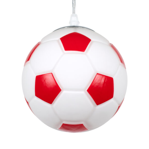 GloboStar® FOOTBALL 00642 Παιδικό Κρεμαστό Φωτιστικό Μπάλα Μονόφωτο 1 x E27 IP20 Λευκό & Κόκκινο Γυαλί - Μ15 x Π15 x Y18cm - Image 5