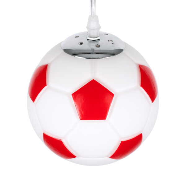 GloboStar® FOOTBALL 00642 Παιδικό Κρεμαστό Φωτιστικό Μπάλα Μονόφωτο 1 x E27 IP20 Λευκό & Κόκκινο Γυαλί - Μ15 x Π15 x Y18cm - Image 6