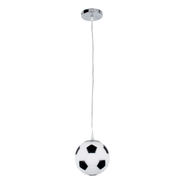 GloboStar® FOOTBALL 00643 Παιδικό Κρεμαστό Φωτιστικό Μπάλα Μονόφωτο 1 x E27 IP20 Λευκό & Μαύρο Γυαλί - Μ15 x Π15 x Y18cm - Image 3