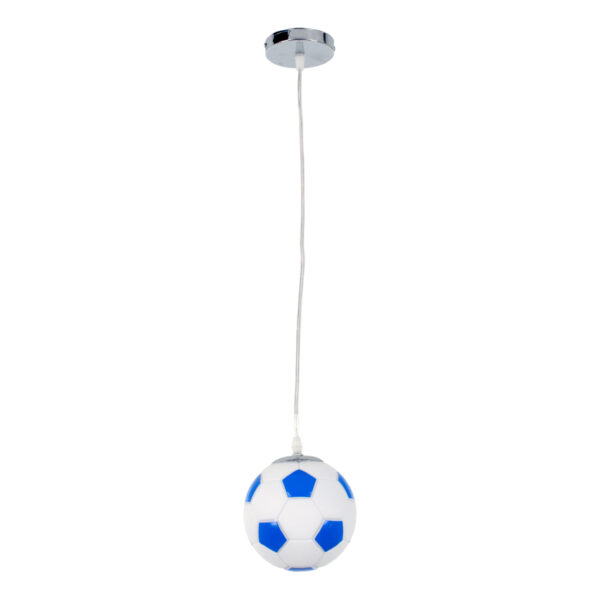 GloboStar® FOOTBALL 00644 Παιδικό Κρεμαστό Φωτιστικό Μπάλα Μονόφωτο 1 x E27 IP20 Λευκό & Μπλε Γυαλί - Μ15 x Π15 x Y18cm - Image 3