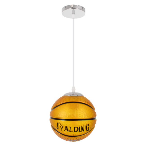 GloboStar® SPALDING NBA 00645 Παιδικό Κρεμαστό Φωτιστικό Μπάλα Μονόφωτο 1 x E27 IP20 Πορτοκαλί & Μαύρο Γυαλί - Μ18 x Π18 x Υ18cm - Image 3