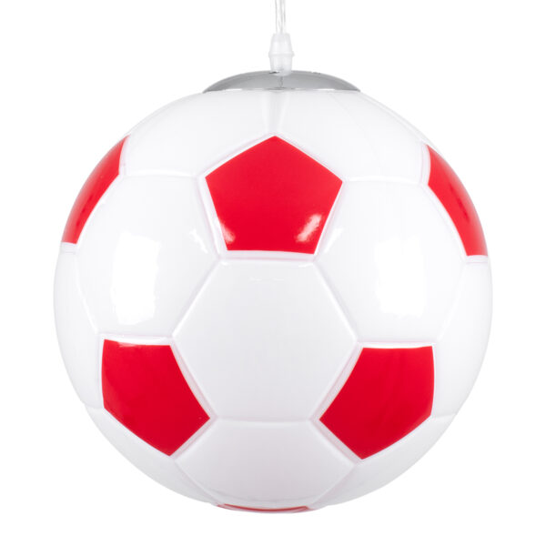 GloboStar® FOOTBALL 00646 Παιδικό Κρεμαστό Φωτιστικό Μπάλα Μονόφωτο 1 x E27 IP20 Λευκό & Κόκκινο Γυαλί - Μ25 x Π25 x Υ25cm - Image 4