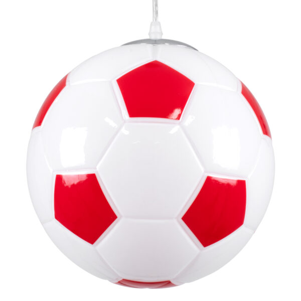 GloboStar® FOOTBALL 00646 Παιδικό Κρεμαστό Φωτιστικό Μπάλα Μονόφωτο 1 x E27 IP20 Λευκό & Κόκκινο Γυαλί - Μ25 x Π25 x Υ25cm - Image 5