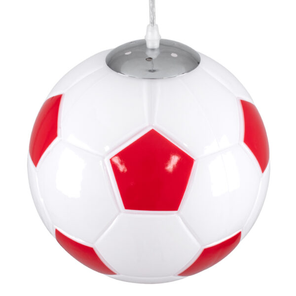 GloboStar® FOOTBALL 00646 Παιδικό Κρεμαστό Φωτιστικό Μπάλα Μονόφωτο 1 x E27 IP20 Λευκό & Κόκκινο Γυαλί - Μ25 x Π25 x Υ25cm - Image 6