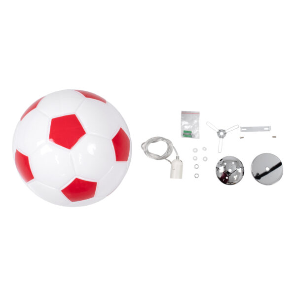 GloboStar® FOOTBALL 00646 Παιδικό Κρεμαστό Φωτιστικό Μπάλα Μονόφωτο 1 x E27 IP20 Λευκό & Κόκκινο Γυαλί - Μ25 x Π25 x Υ25cm - Image 8