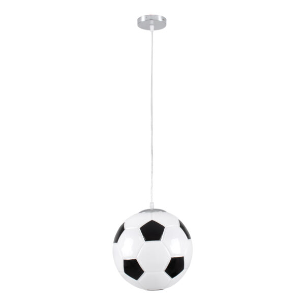 GloboStar® FOOTBALL 00647 Παιδικό Κρεμαστό Φωτιστικό Μπάλα Μονόφωτο 1 x E27 IP20 Λευκό & Μαύρο Γυαλί - Μ25 x Π25 x Υ25cm - Image 3