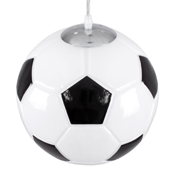 GloboStar® FOOTBALL 00647 Παιδικό Κρεμαστό Φωτιστικό Μπάλα Μονόφωτο 1 x E27 IP20 Λευκό & Μαύρο Γυαλί - Μ25 x Π25 x Υ25cm - Image 6