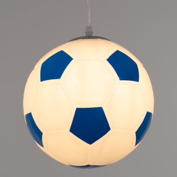 GloboStar® FOOTBALL 00648 Παιδικό Κρεμαστό Φωτιστικό Μπάλα Μονόφωτο 1 x E27 IP20 Μπλε & Λευκό Γυαλί - Μ25 x Π25 x Υ25cm - Image 2