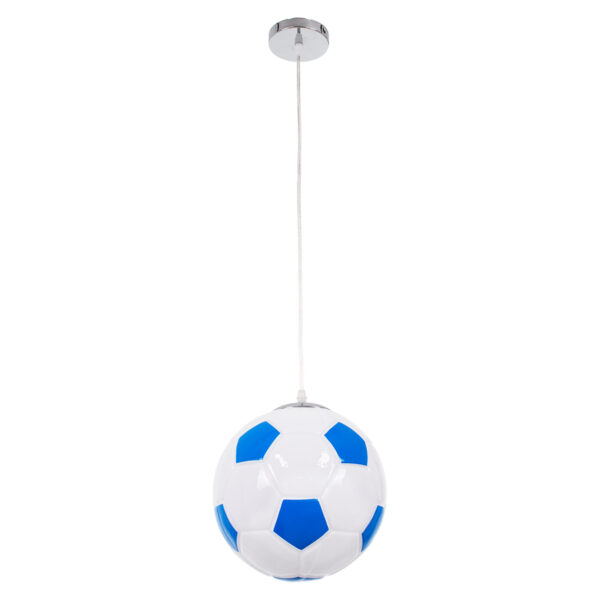 GloboStar® FOOTBALL 00648 Παιδικό Κρεμαστό Φωτιστικό Μπάλα Μονόφωτο 1 x E27 IP20 Μπλε & Λευκό Γυαλί - Μ25 x Π25 x Υ25cm - Image 3