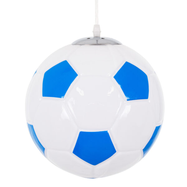 GloboStar® FOOTBALL 00648 Παιδικό Κρεμαστό Φωτιστικό Μπάλα Μονόφωτο 1 x E27 IP20 Μπλε & Λευκό Γυαλί - Μ25 x Π25 x Υ25cm - Image 4