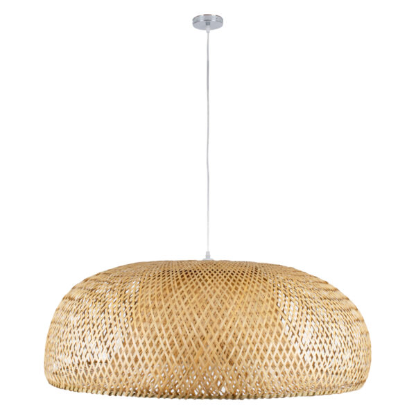 GloboStar® SAN TROPEZ 00673 Boho Κρεμαστό Φωτιστικό Πλέγμα Μονόφωτο 1 x E27 IP20 Μπεζ Ξύλο - Μ100 x Π100 x Y35cm - Image 3