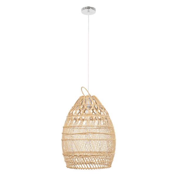 GloboStar® TAHITI 00710 Boho Κρεμαστό Φωτιστικό Πλέγμα Μονόφωτο 1 x E27 IP20 Μπεζ Ξύλο - Μ38 x Π38 x Υ50cm - Image 3