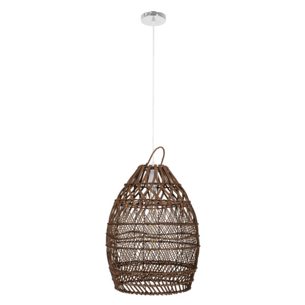 GloboStar® TAHITI 00711 Boho Κρεμαστό Φωτιστικό Πλέγμα Μονόφωτο 1 x E27 IP20 Καφέ Ξύλο - Μ38 x Π38 x Υ50cm - Image 3