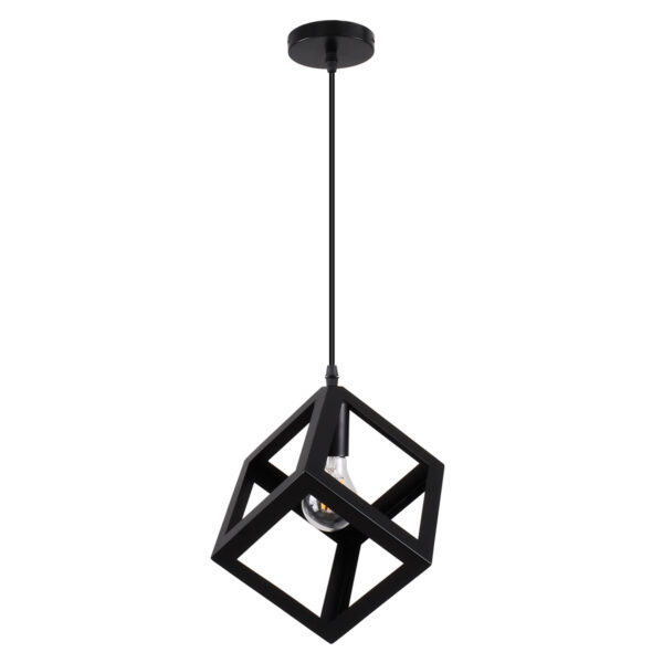 GloboStar® CUBE 00801 Μοντέρνο Κρεμαστό Φωτιστικό Ανάρτηση Μονόφωτο 1 x E27 IP20 Μαύρο Μέταλλο - Μ25 x Π25 x Υ25cm - Image 2