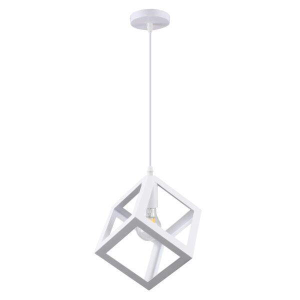 GloboStar® CUBE 00802 Μοντέρνο Κρεμαστό Φωτιστικό Πλέγμα Μονόφωτο 1 x E27 IP20 Λευκό Μέταλλο - Μ25 x Π25 x Υ25cm - Image 2