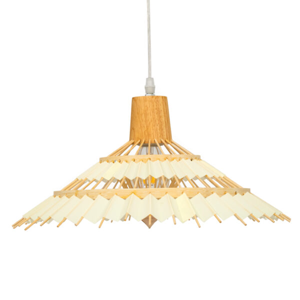 GloboStar® VENTALIA 00897 Boho Κρεμαστό Φωτιστικό Πλέγμα Μονόφωτο 1 x E27 IP20 Μπεζ Ξύλο - Μ40 x Π40 x Y22cm - Image 3