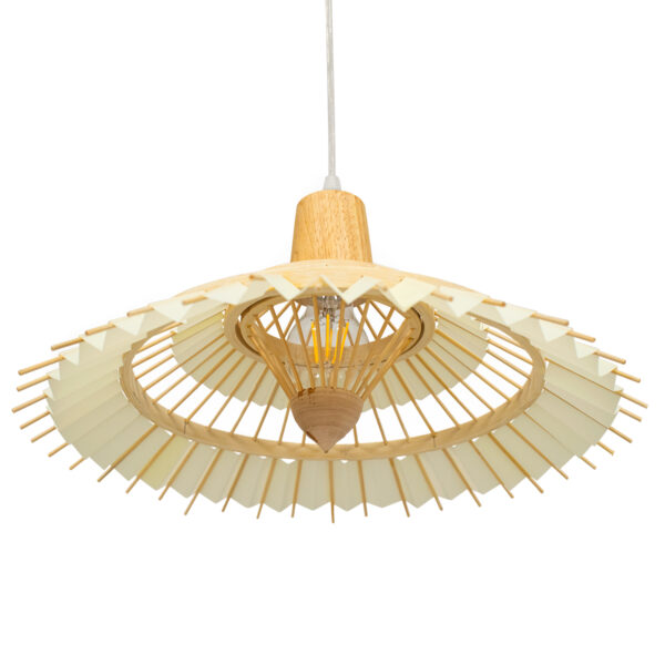 GloboStar® VENTALIA 00897 Boho Κρεμαστό Φωτιστικό Πλέγμα Μονόφωτο 1 x E27 IP20 Μπεζ Ξύλο - Μ40 x Π40 x Y22cm - Image 4