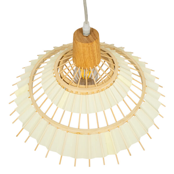 GloboStar® VENTALIA 00897 Boho Κρεμαστό Φωτιστικό Πλέγμα Μονόφωτο 1 x E27 IP20 Μπεζ Ξύλο - Μ40 x Π40 x Y22cm - Image 5