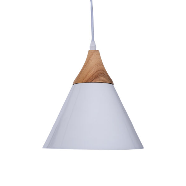 GloboStar® SHADE 00907 Μοντέρνο Κρεμαστό Φωτιστικό Καμπάνα Μονόφωτο 1 x E27 IP20 Λευκό Μέταλλο με Μπεζ Ξύλο - Μ23 x Π23 x Υ22cm - Image 3