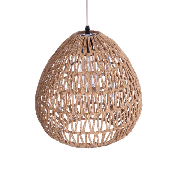 GloboStar® JENSON 00911 Boho Κρεμαστό Φωτιστικό Πλέγμα Μονόφωτο 1 x E27 IP20 Μπεζ Σχοινί - Μ36 x Π36 x Y30cm - Image 4