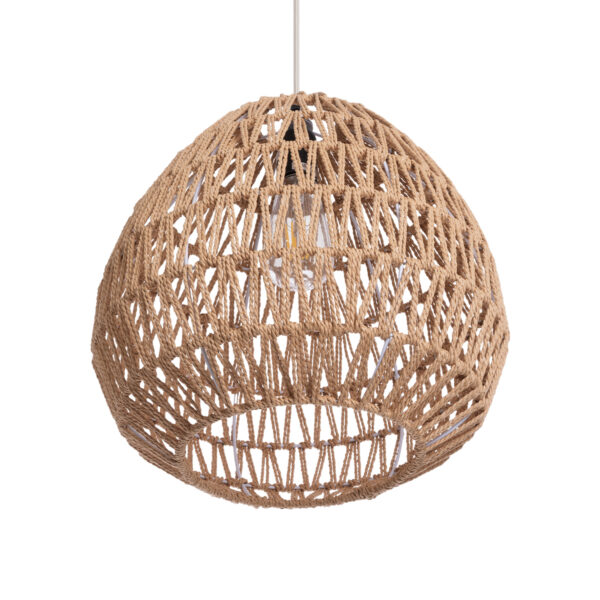 GloboStar® JENSON 00911 Boho Κρεμαστό Φωτιστικό Πλέγμα Μονόφωτο 1 x E27 IP20 Μπεζ Σχοινί - Μ36 x Π36 x Y30cm - Image 5