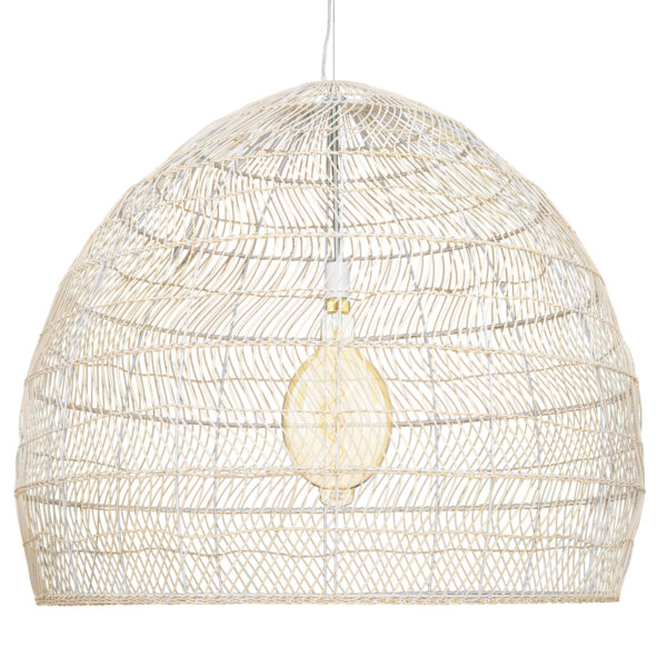 GloboStar® MALIBU 00965 Boho Κρεμαστό Φωτιστικό Πλέγμα Μονόφωτο 1 x E27 IP20 Μπεζ Ξύλο - Μ100 x Π100 x Y86cm - Image 3