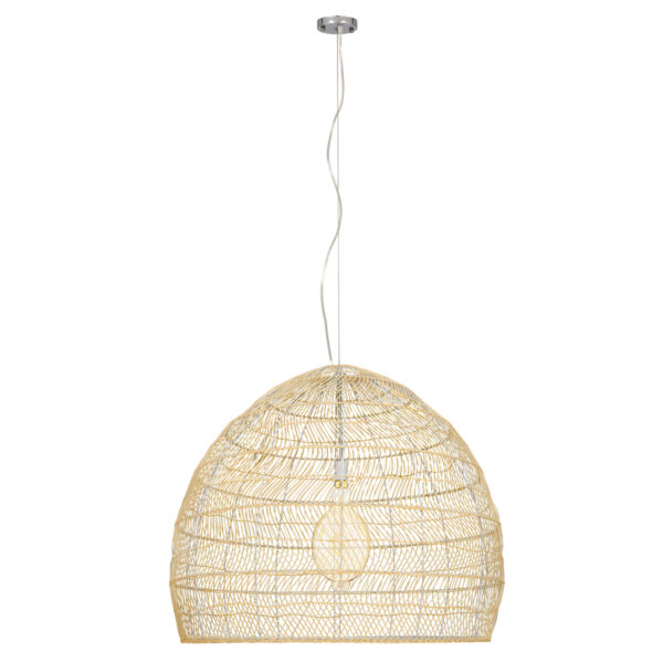 GloboStar® MALIBU 00974 Boho Κρεμαστό Φωτιστικό Πλέγμα Μονόφωτο 1 x E27 IP20 Μπεζ Ξύλο - Μ100 x Π100 x Υ86cm - Image 2