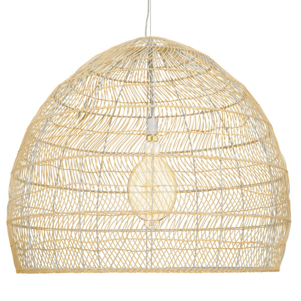 GloboStar® MALIBU 00974 Boho Κρεμαστό Φωτιστικό Πλέγμα Μονόφωτο 1 x E27 IP20 Μπεζ Ξύλο - Μ100 x Π100 x Υ86cm - Image 3