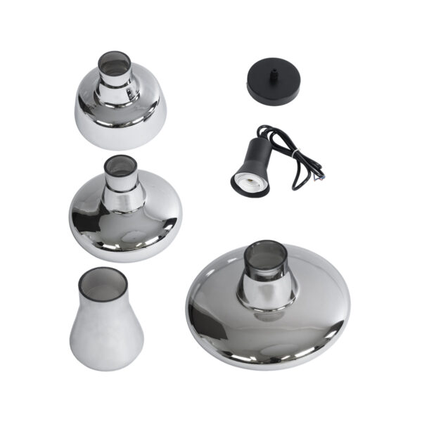 GloboStar® FEMINE 01011 Μοντέρνο Κρεμαστό Φωτιστικό Καμπάνα Σετ Πολύφωτο 4 x E27 IP20 Διάφανο Γυαλί με Μαύρο Μέταλλο - Μ70 x Π70 x Y24.5cm - Image 10