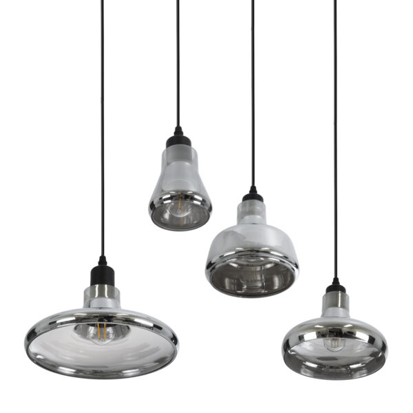 GloboStar® FEMINE 01011 Μοντέρνο Κρεμαστό Φωτιστικό Καμπάνα Σετ Πολύφωτο 4 x E27 IP20 Διάφανο Γυαλί με Μαύρο Μέταλλο - Μ70 x Π70 x Y24.5cm - Image 8