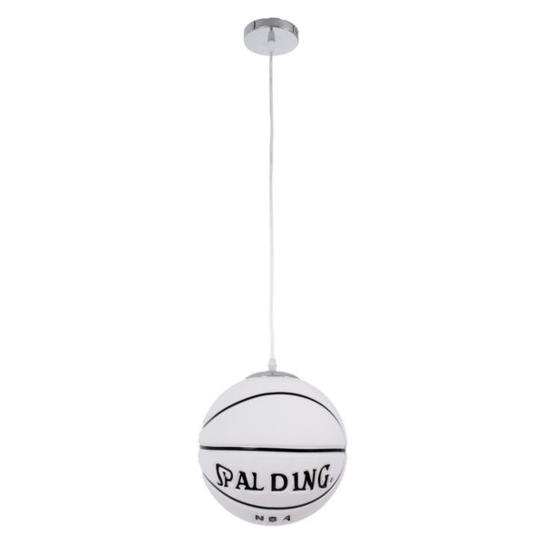 GloboStar® SPALDING NBA 01031 Παιδικό Κρεμαστό Φωτιστικό Μπάλα Μονόφωτο 1 x E27 IP20 Λευκό & Μαύρο Γυαλί - Μ25 x Π25 x Υ25cm - Image 3