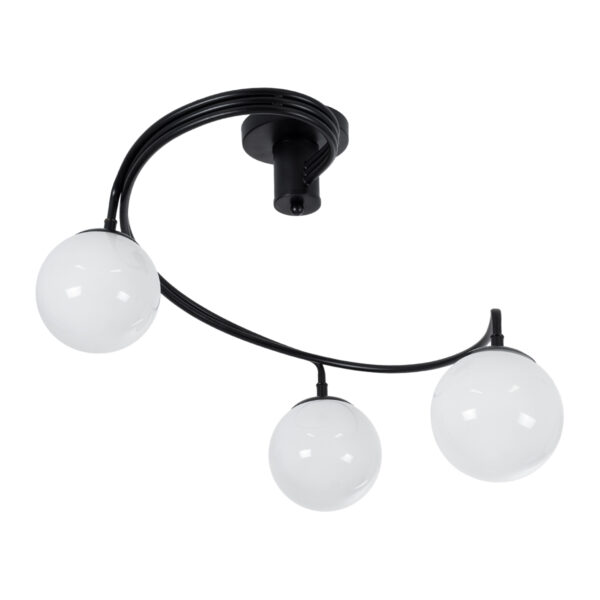 GloboStar® SELINA 01089 Μοντέρνο Φωτιστικό Οροφής Μπάλα Τρίφωτο 3 x E27 IP20 Μαύρο Μέταλλο με Λευκό Γυαλί - Μ60 x Π60 x Υ45cm - Image 2