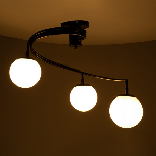GloboStar® SELINA 01089 Μοντέρνο Φωτιστικό Οροφής Μπάλα Τρίφωτο 3 x E27 IP20 Μαύρο Μέταλλο με Λευκό Γυαλί - Μ60 x Π60 x Υ45cm - Image 3