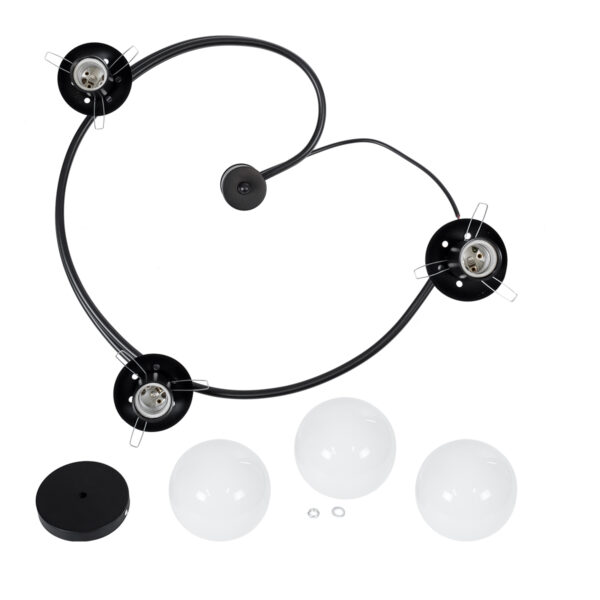 GloboStar® SELINA 01089 Μοντέρνο Φωτιστικό Οροφής Μπάλα Τρίφωτο 3 x E27 IP20 Μαύρο Μέταλλο με Λευκό Γυαλί - Μ60 x Π60 x Υ45cm - Image 7