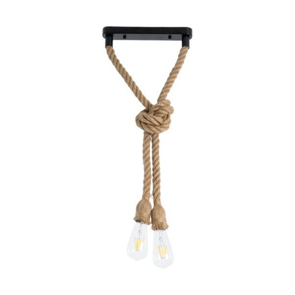 GloboStar® ROPE 01279 Vintage Κρεμαστό Φωτιστικό Ράγα Δίφωτο 2 x E27 IP20 Μπεζ Σχοινί - Μ30 x Π3.5 x Υ100cm