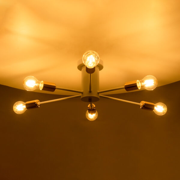 GloboStar® OLINDA 01385 Μοντέρνο Φωτιστικό Οροφής Πλέγμα Πολύφωτο 6 x E27 IP20 Λευκό & Χάλκινο - Μέταλλο Μ60 x Π60 x Υ20cm - Image 2