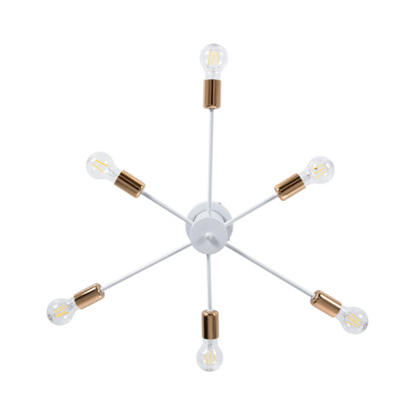 GloboStar® OLINDA 01385 Μοντέρνο Φωτιστικό Οροφής Πλέγμα Πολύφωτο 6 x E27 IP20 Λευκό & Χάλκινο - Μέταλλο Μ60 x Π60 x Υ20cm - Image 5