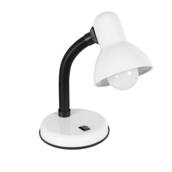 GloboStar® STUDENT WHITE 01531 Μοντέρνο Επιτραπέζιο Φωτιστικό Γραφείου Μονόφωτο 1 x E27 Λευκό Μεταλλικό με Διακόπτη ΟN/OFF Καμπάνα Φ12 x Υ32cm