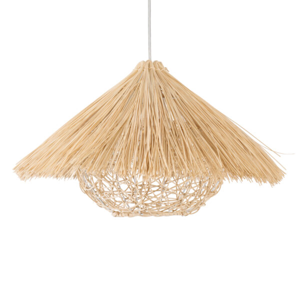 GloboStar® CHEOPE 01599 Boho Κρεμαστό Φωτιστικό Πλέγμα Μονόφωτο 1 x E27 IP20 Μπεζ Ξύλο με Μπεζ Rattan - Μ45 x Π45 x Y35cm - Image 4