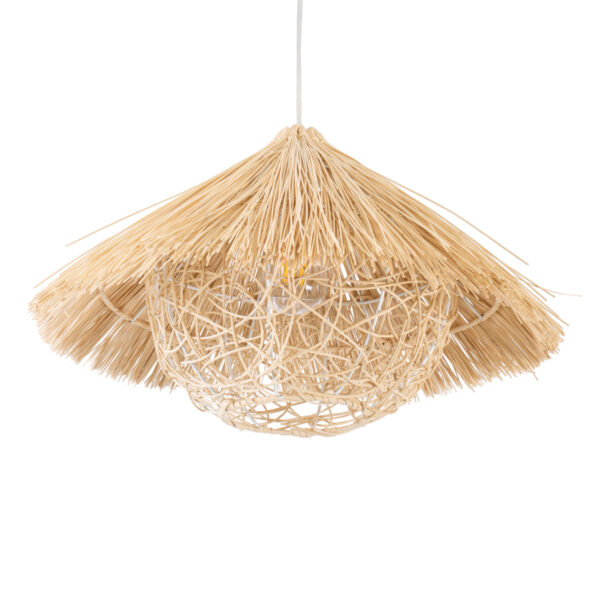 GloboStar® CHEOPE 01599 Boho Κρεμαστό Φωτιστικό Πλέγμα Μονόφωτο 1 x E27 IP20 Μπεζ Ξύλο με Μπεζ Rattan - Μ45 x Π45 x Y35cm - Image 5