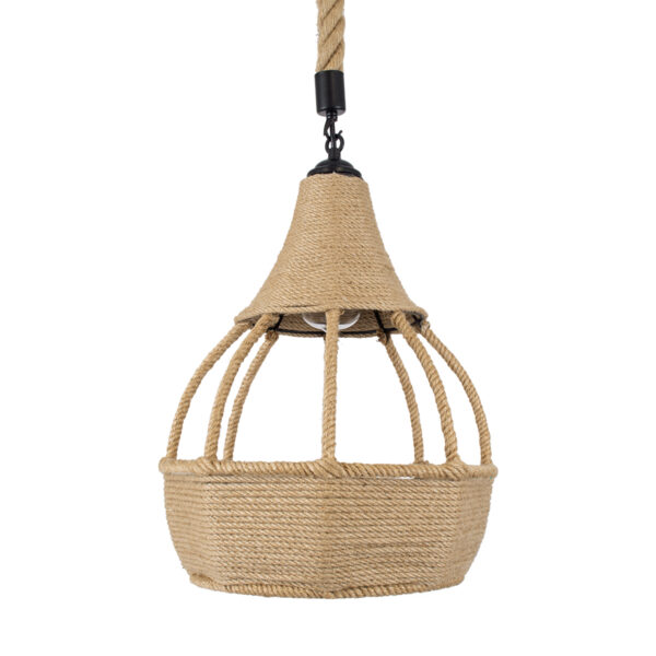 GloboStar® KUBRIC 01605 Boho Κρεμαστό Φωτιστικό Καμπάνα Μονόφωτο 1 x E27 IP20 Μπεζ Σχοινί - Μ30 x Π30 x Y40cm - Image 4