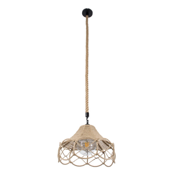 GloboStar® TESSUTI 01614 Boho Κρεμαστό Φωτιστικό Πλέγμα Μονόφωτο 1 x E27 IP20 Μπεζ Σχοινί - Μ39 x Π39 x Y31cm - Image 3