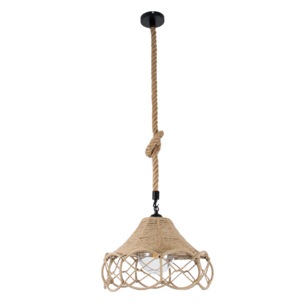 GloboStar® TESSUTI 01614 Boho Κρεμαστό Φωτιστικό Πλέγμα Μονόφωτο 1 x E27 IP20 Μπεζ Σχοινί - Μ39 x Π39 x Y31cm - Image 4