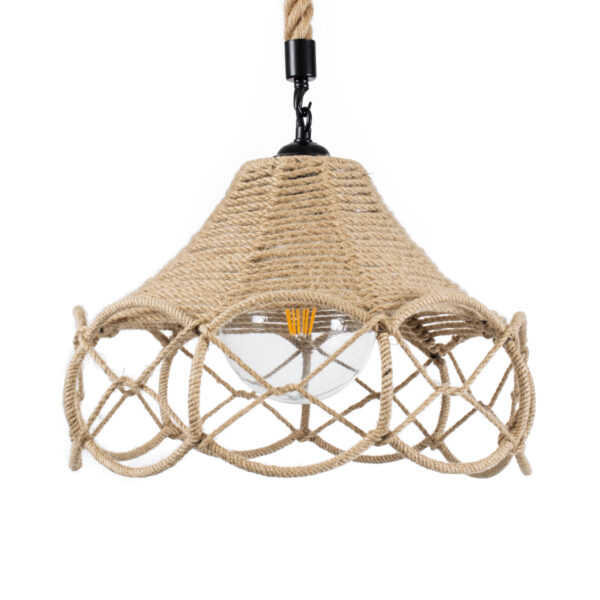 GloboStar® TESSUTI 01614 Boho Κρεμαστό Φωτιστικό Πλέγμα Μονόφωτο 1 x E27 IP20 Μπεζ Σχοινί - Μ39 x Π39 x Y31cm - Image 5